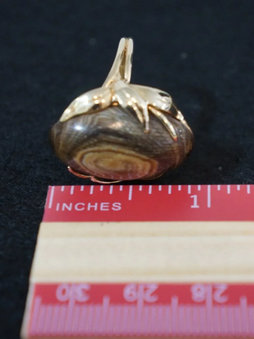 Vintage 14K Gold Banded Agate Leaf Cocktail Ring Custom Monogram J.A. Size 7